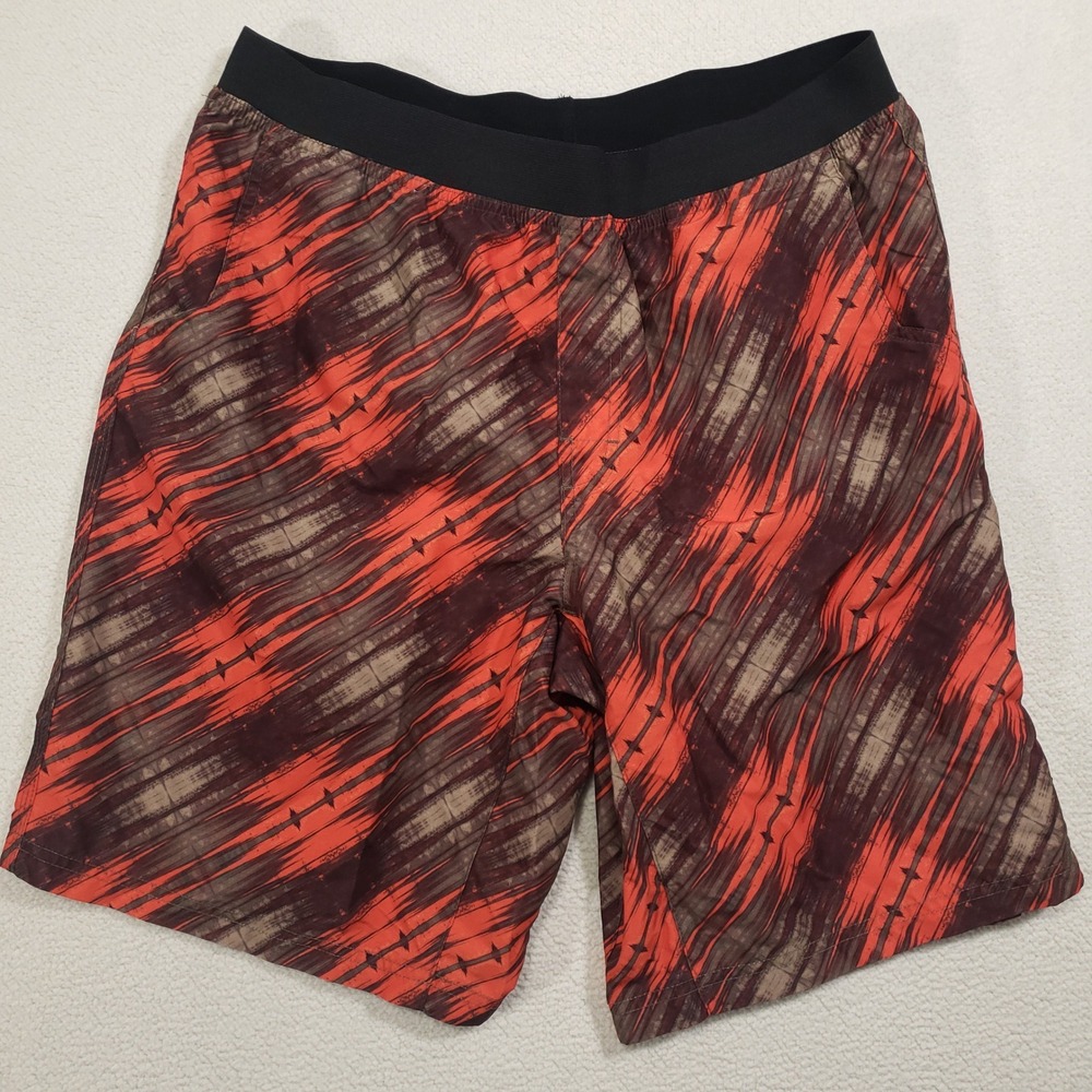 Prana Mojo Climbing Shorts Men XL Orange Brown Abstract Ikat UPF 50 Swim‎ Trunks